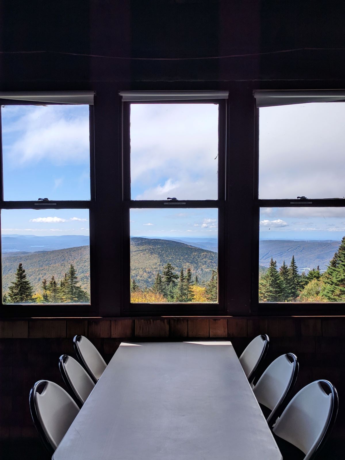 view of the mountains from the windows in Bascom Lodge