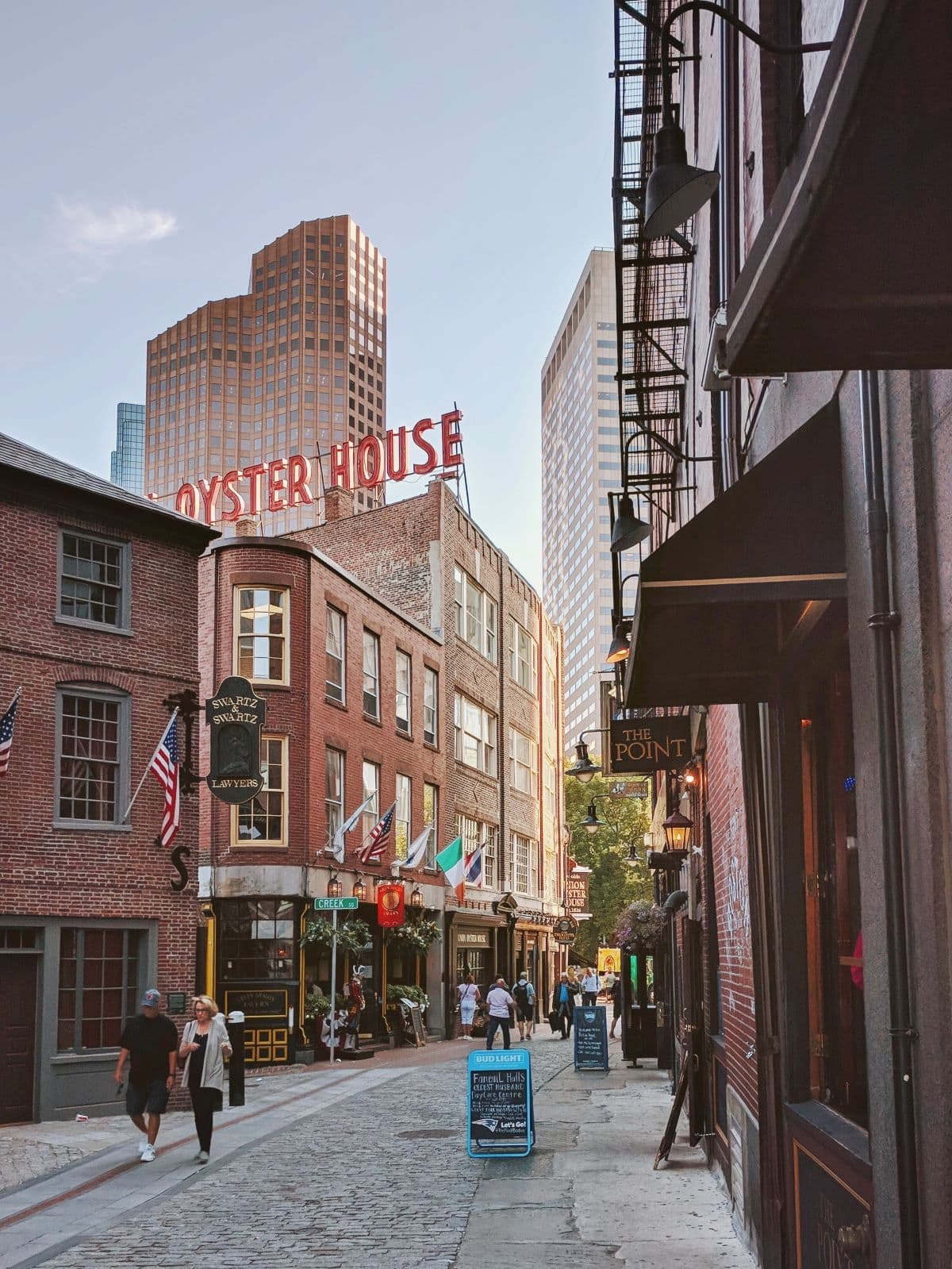 Union Oyster House on a cobblestone stree