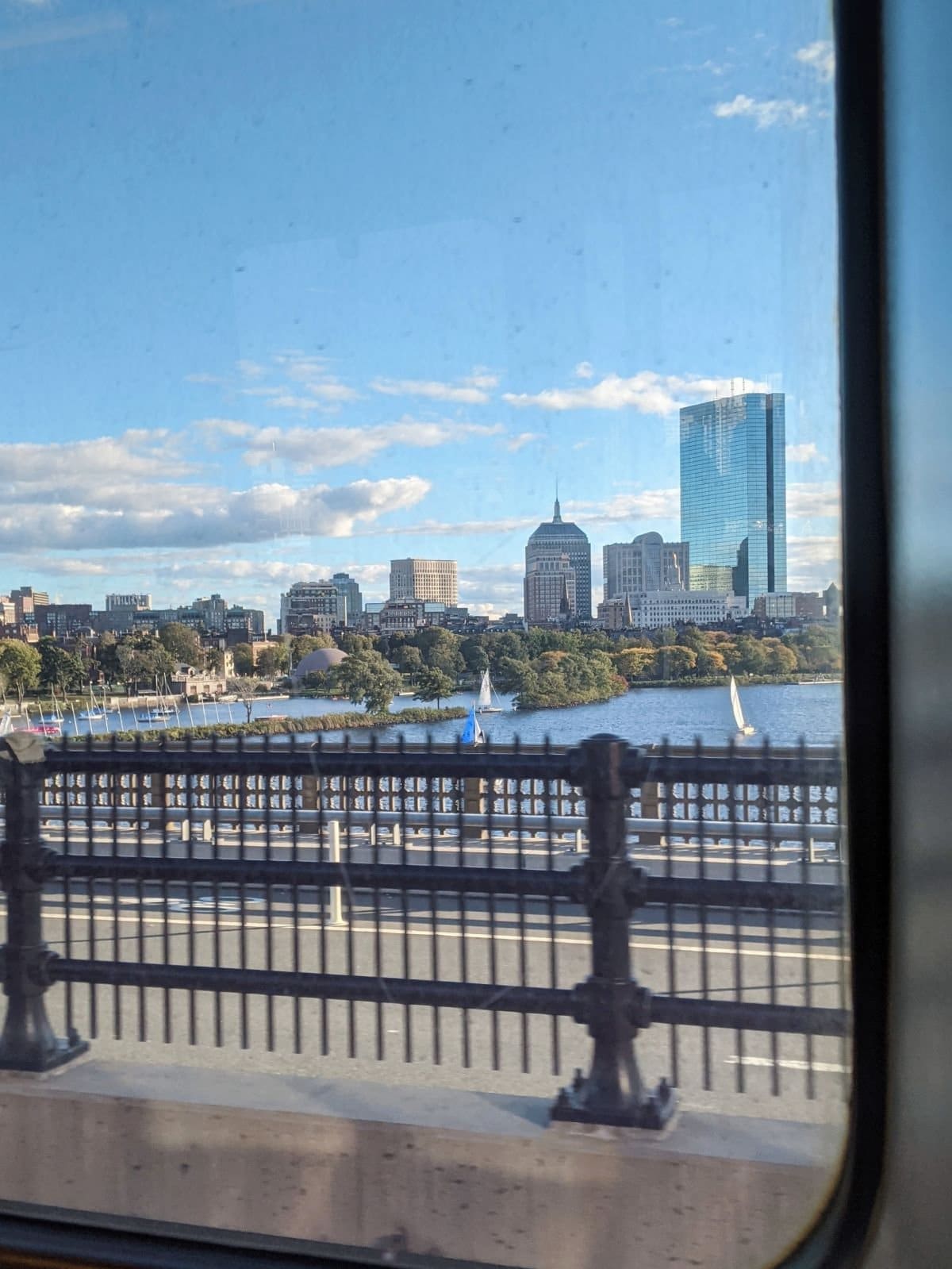 Boston skyline from the window of the Red Line